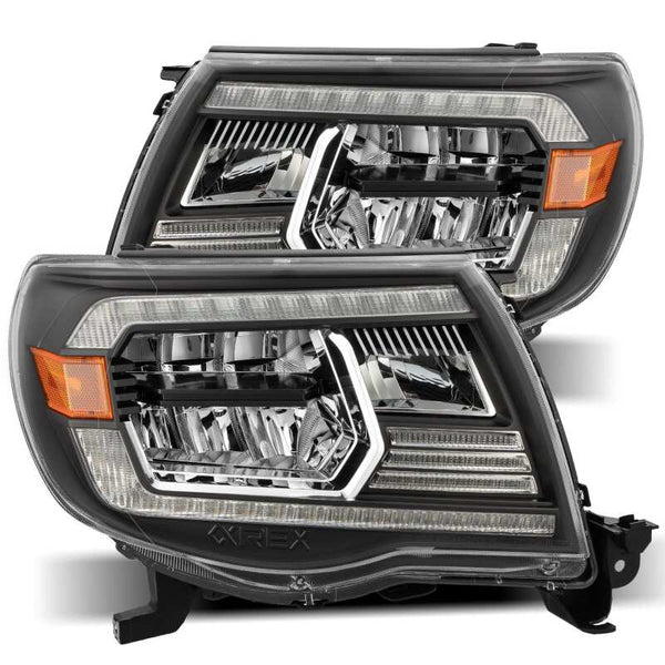 LUXX Crystal Headlights Plank Style Design Black w/Activation Light/DRL — 05-11 Toyota Tacoma