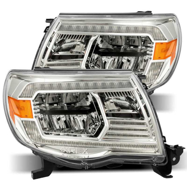 LUXX Crystal Headlights Plank Style Chrome w/Activation Light/DRL — 05-11 Toyota Tacoma