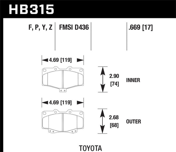 HPS 5.0 Front Brake Pads — 95-98 Toyota Tacoma