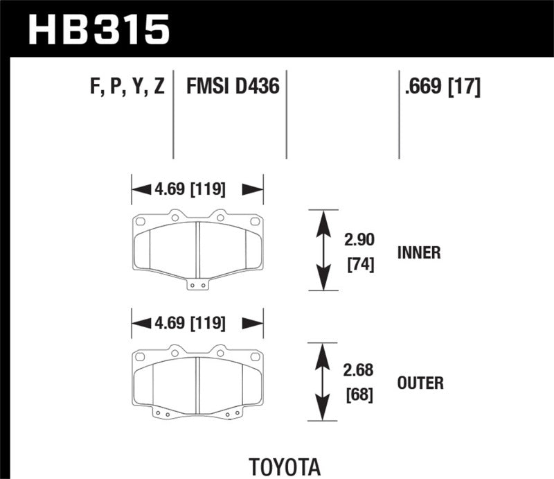 HPS 5.0 Front Brake Pads — 95-98 Toyota Tacoma