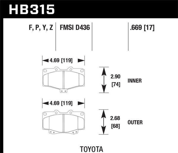 HPS 5.0 Front Brake Pads — 95-98 Toyota Tacoma