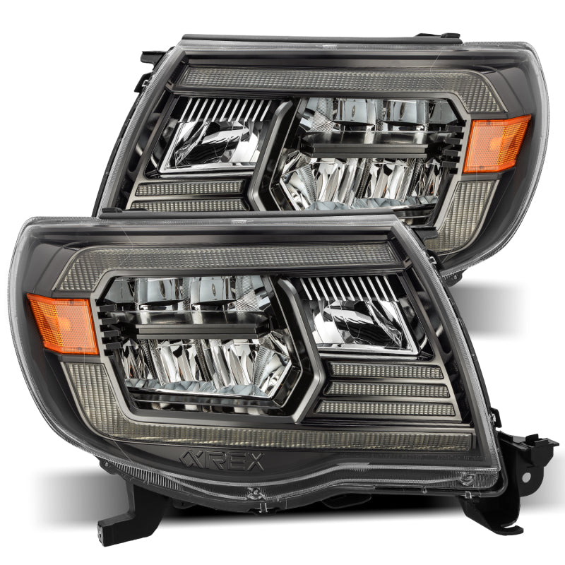 LUXX Crystal Headlights Plank Style Alpha Black w/Activation Light/DRL — 05-11 Toyota Tacoma