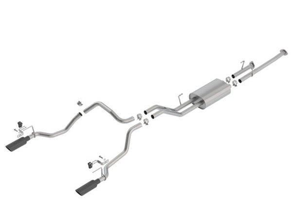 4.6L/5.7L V8 AT 2&4WD Crew Max Cat-Back Touring Exhaust - Black Chrome — 14-18 Toyota Tundra